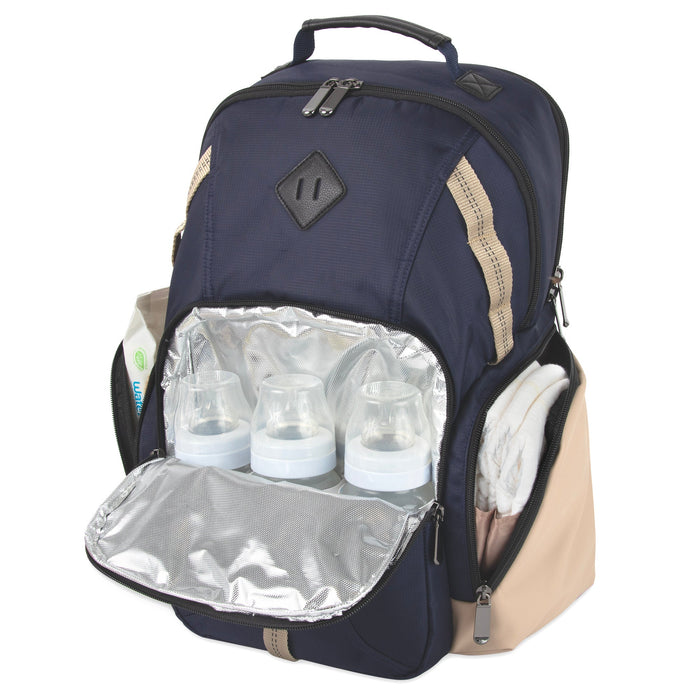 Baby Essentials Two Tone Diaper Bag Backpack w Changing Pad - Navy - BagsInBulk.com