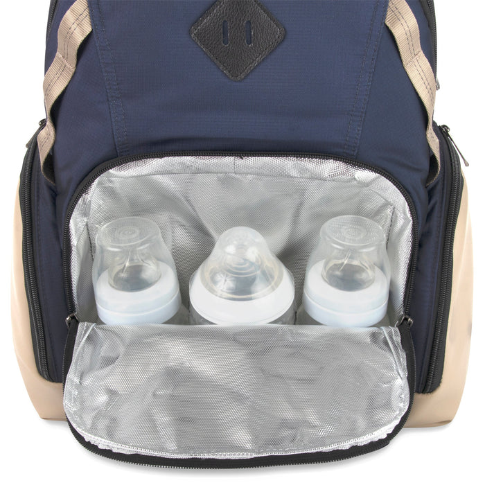 Baby Essentials Two Tone Diaper Bag Backpack w Changing Pad - Navy - BagsInBulk.com