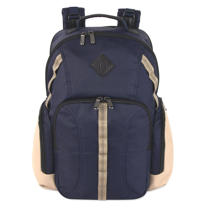 Baby Essentials Two Tone Diaper Bag Backpack w Changing Pad - Navy - BagsInBulk.com