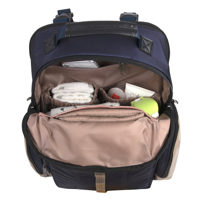 Baby Essentials Two Tone Diaper Bag Backpack w Changing Pad - Navy - BagsInBulk.com