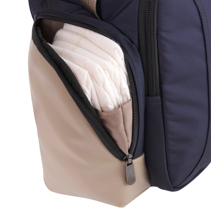 Baby Essentials Two Tone Diaper Bag Backpack w Changing Pad - Navy - BagsInBulk.com