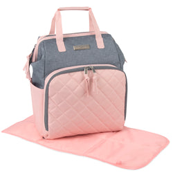 Baby Essentials  Two Tone Wide Opening Diaper Bag Backpack with Changing Pad and Stroller Straps - BagsInBulk.com