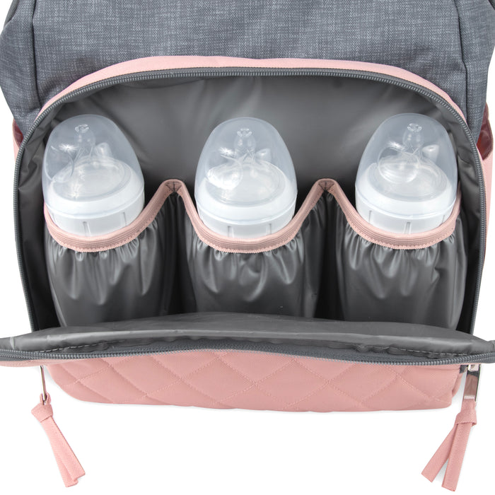 Baby Essentials Two-Tone Wide Opening Diaper Bag Backpack with Changing Pad and Stroller Straps - BagsInBulk.com