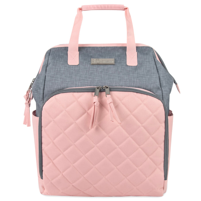 Baby Essentials Two-Tone Wide Opening Diaper Bag Backpack with Changing Pad and Stroller Straps - BagsInBulk.com