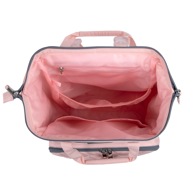 Baby Essentials Two-Tone Wide Opening Diaper Bag Backpack with Changing Pad and Stroller Straps - BagsInBulk.com