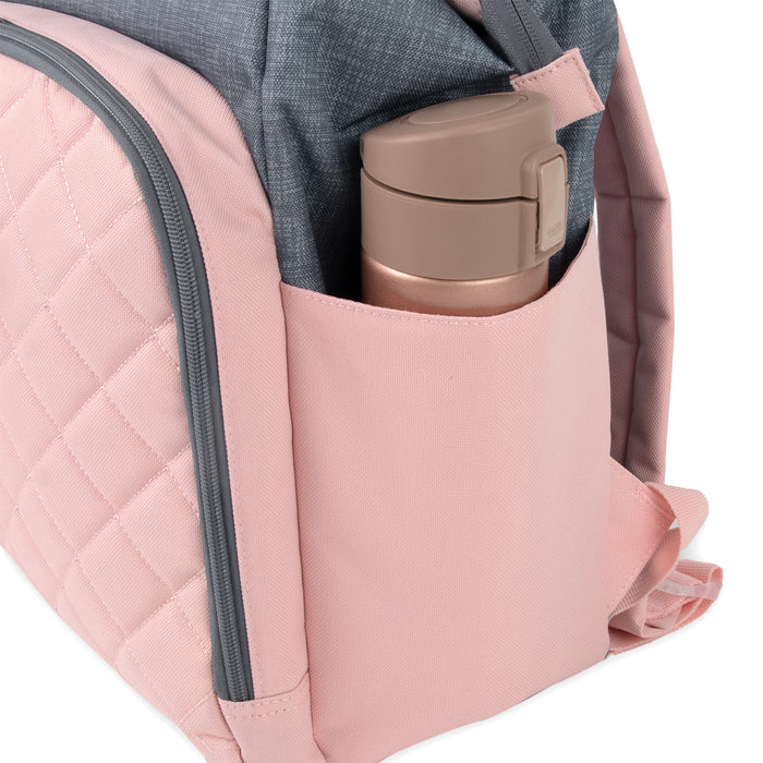 Baby Essentials Two-Tone Wide Opening Diaper Bag Backpack with Changing Pad and Stroller Straps - BagsInBulk.com