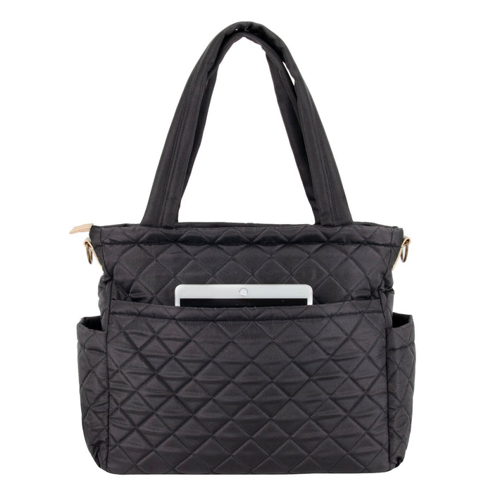 Baby Essentials Quilted Diaper Bag Tote 2-Piece Set - Black - BagsInBulk.com