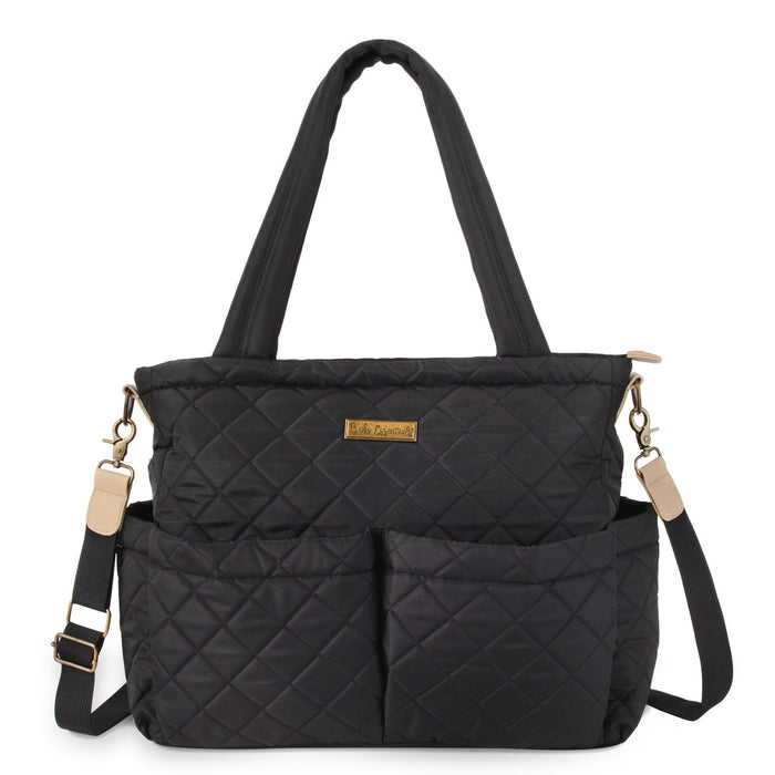 Baby Essentials Quilted Diaper Bag Tote 2-Piece Set - Black - BagsInBulk.com