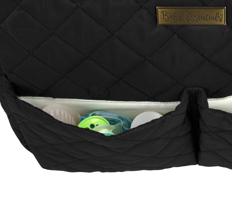 Baby Essentials Quilted Diaper Bag Tote 2-Piece Set - Black - BagsInBulk.com