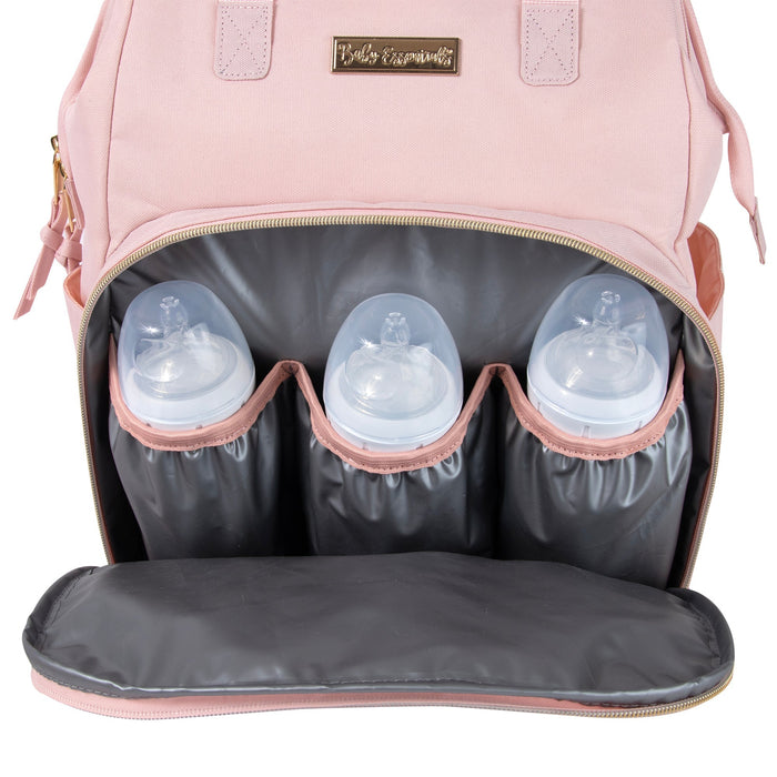 Baby Essentials Wide Opening Diaper Bag Backpack With Changing Pad And Stroller Straps - Pink - BagsInBulk.com