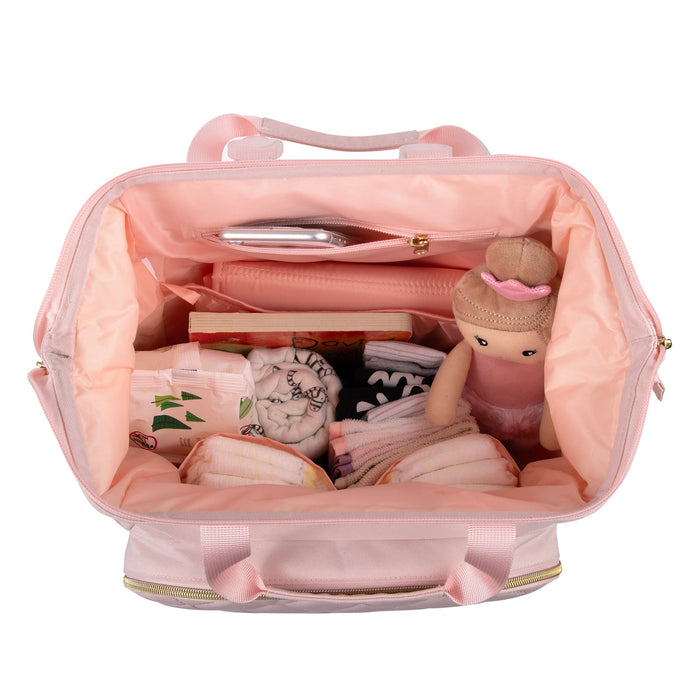 Baby Essentials Wide Opening Diaper Bag Backpack With Changing Pad And Stroller Straps - Pink - BagsInBulk.com