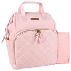 Baby Essentials Wide Opening Diaper Bag Backpack With Changing Pad And Stroller Straps - Pink - BagsInBulk.com