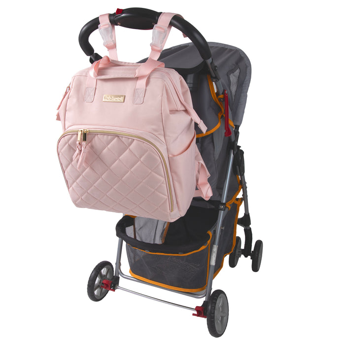 Baby Essentials Wide Opening Diaper Bag Backpack With Changing Pad And Stroller Straps - Pink - BagsInBulk.com