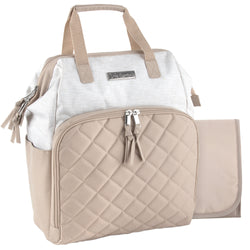 Baby Essentials Quilted Diaper Bag Backpack w Changing Pad - Grey & Creme