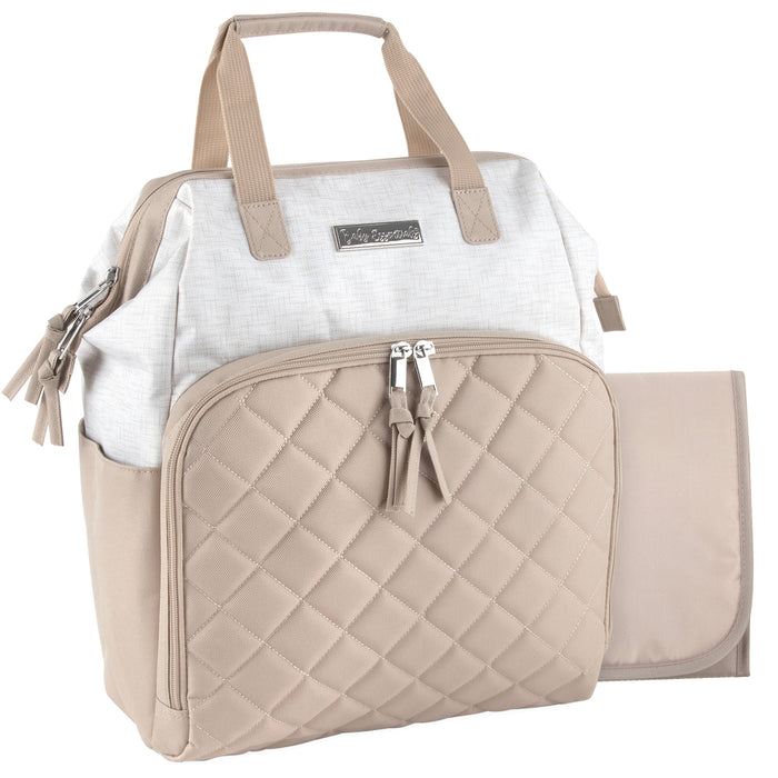 Baby Essentials Quilted Diaper Bag Backpack w Changing Pad - Grey & Creme
