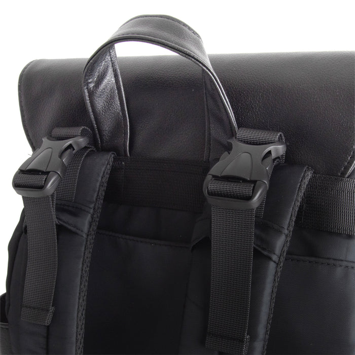 Baby Essentials Vegan Leather Flap Diaper Backpack + Changing Pad - Black