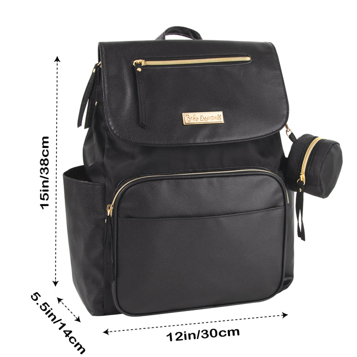 Baby Essentials Vegan Leather Flap Diaper Backpack + Changing Pad - Black