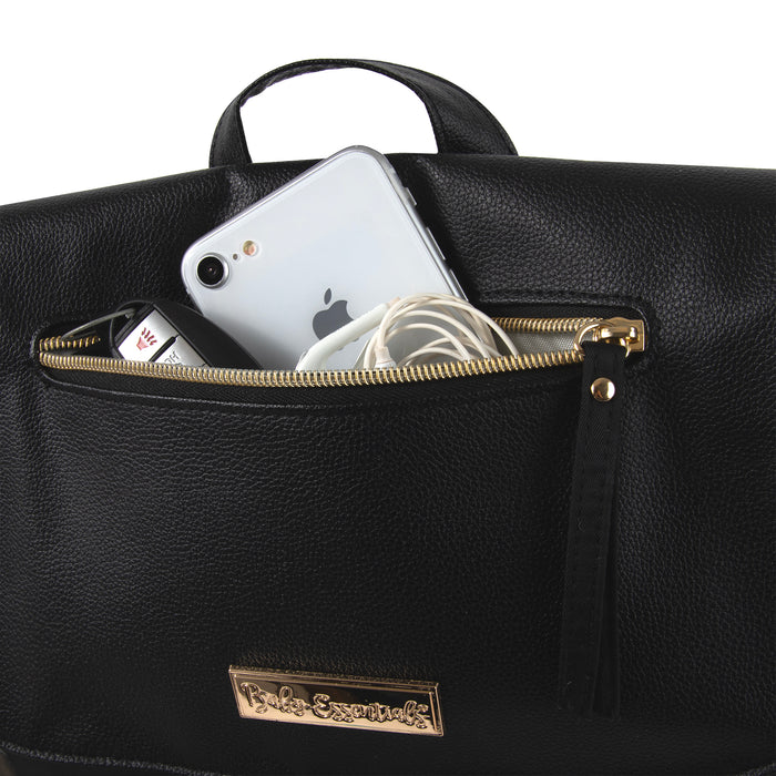 Baby Essentials Vegan Leather Flap Diaper Backpack + Changing Pad - Black