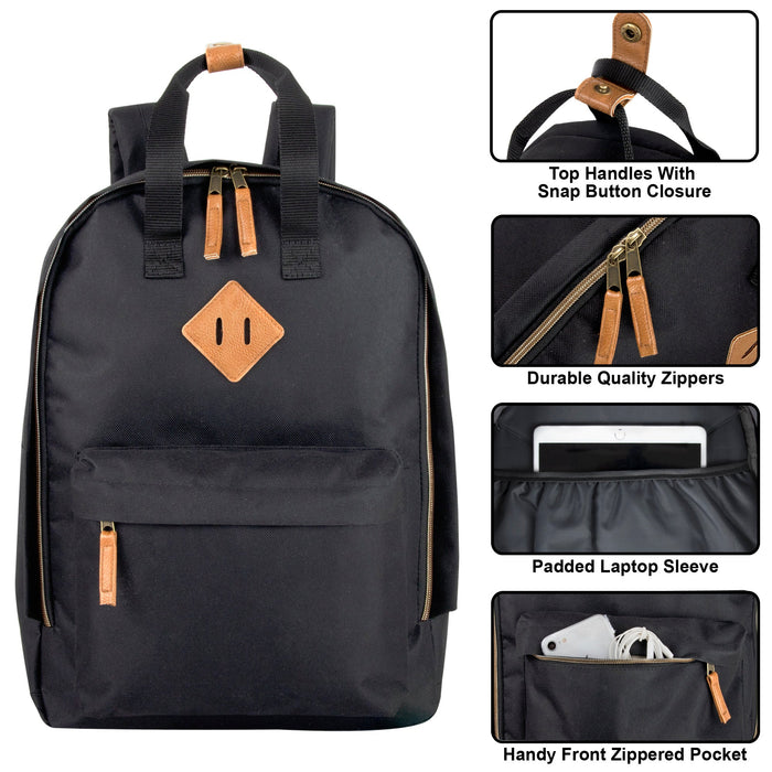 16-Inch Collegiate Double Handle Backpack with Laptop Sleeve - BagsInBulk.com