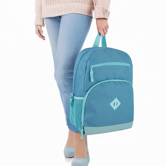 17-Inch Two Tone Dome Backpack With Side Mesh Pocket - 3 Color Assortment