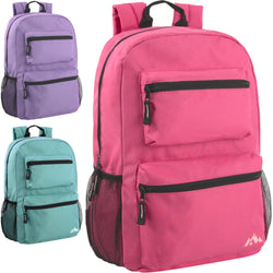 17 Inch Double Front Pocket Backpack - 3 Pastel Colors - BagsInBulk.com