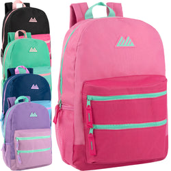17- Inch Double Front Zippered Pocket Backpack - Girls - BagsInBulk.com
