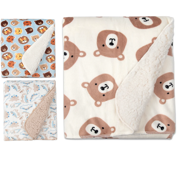 Bulk Baby Plush & Sherpa Blankets 35" x 30" - Boys Single Prints