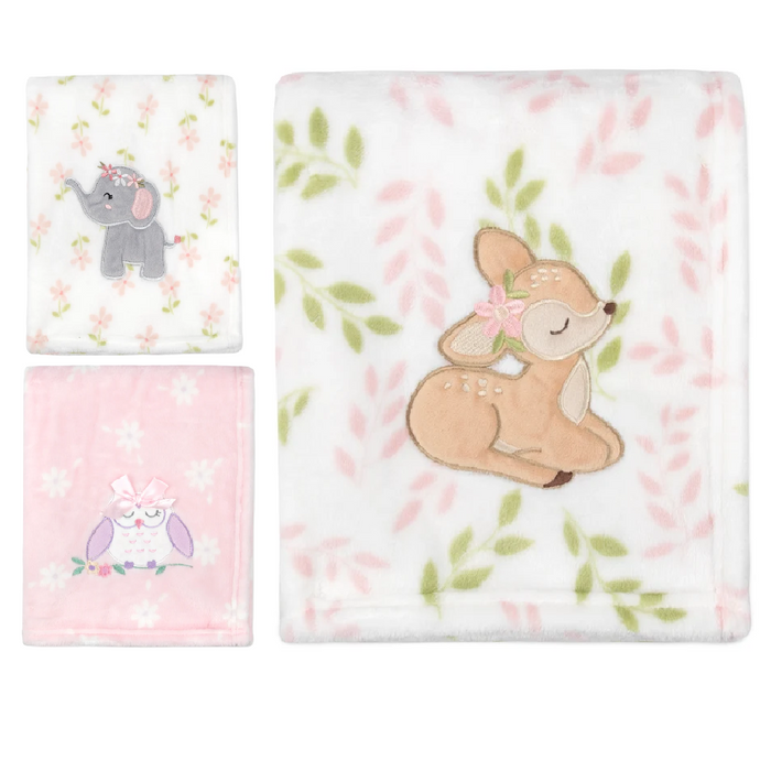 Bulk Baby Fleece Animal Themed Blankets 36" x 30" - Girls