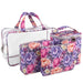 Clear Cosmetic Travel Case with 2 Matching-Quilted Bags and Pouch - Floral Print - BagsInBulk.com