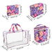 Clear Cosmetic Travel Case with 2 Matching-Quilted Bags and Pouch - Floral Print - BagsInBulk.com
