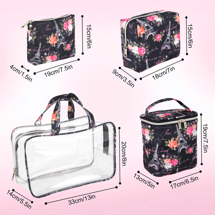 Clear Cosmetic Traveling Case with 3 Cosmetic Bags & Pouch - Paris Themed - BagsInBulk.com