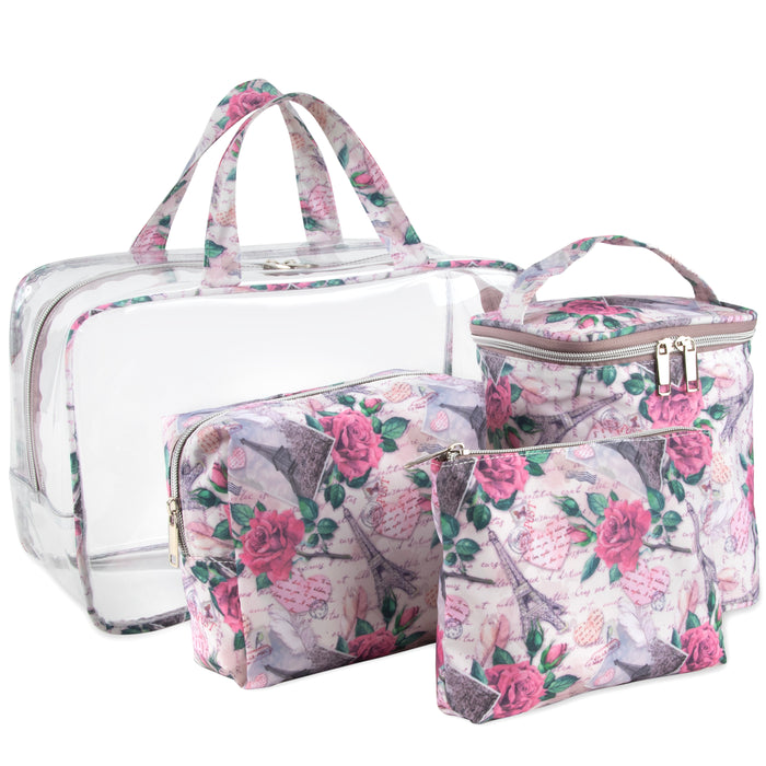Clear Cosmetic Travel Case Set with 2 Bags + Pouch