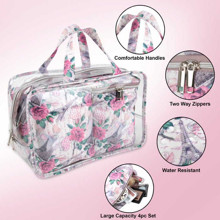 12-pack Bulk Clear Cosmetic Case Set w 2 Bags + Pouch