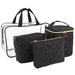 Clear Cosmetic Traveling Case with 3 Diamond Quilted  Cosmetic Bags & Pouch - Black - BagsInBulk.com