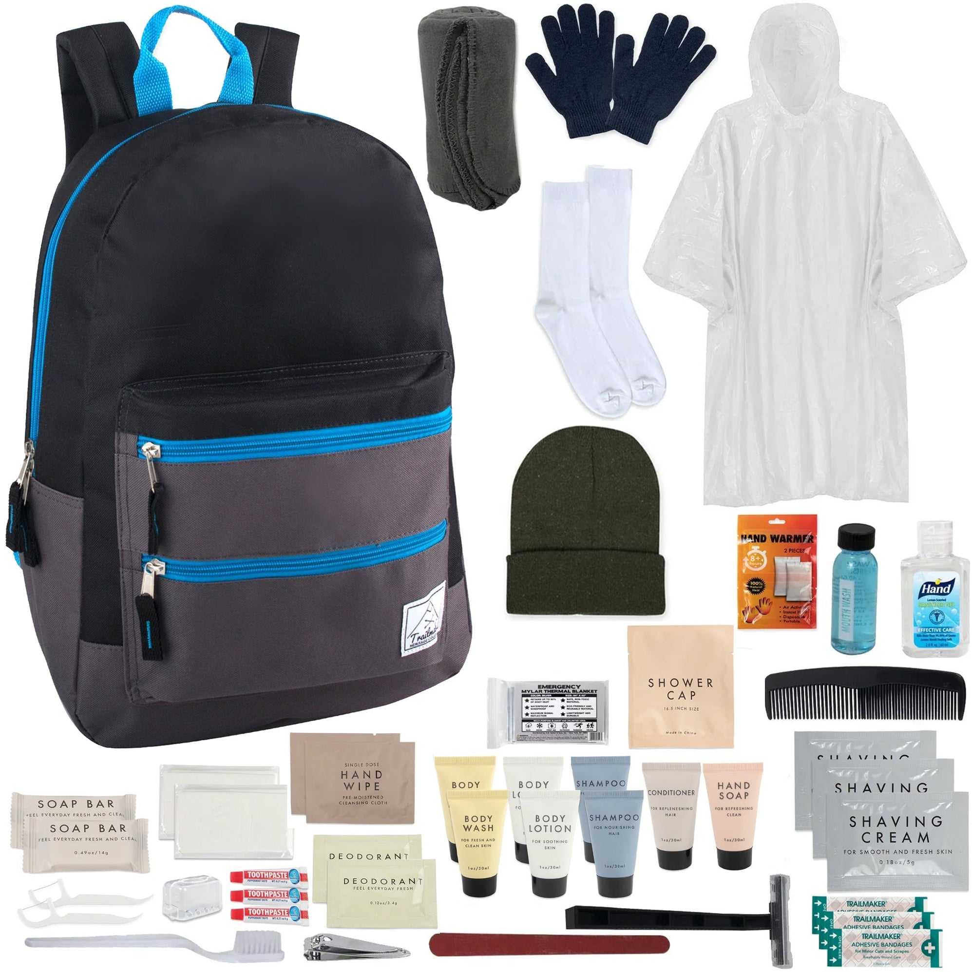 Warm Essential 45-Piece Homeless Care Hygiene Kit with Backpack, Blank ...