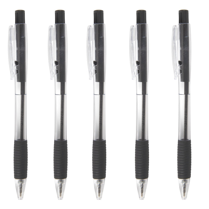 Bulk 5-pack Click Action Pens with Comfort Grip - BagsInBulk.com