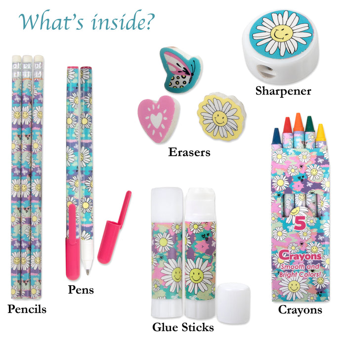 20 Piece Daisy Themed School Supply Kit - BagsInBulk.com