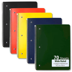 1 Subject Spiral Notebook Wide Ruled 70 Sheets - BagsInBulk.com