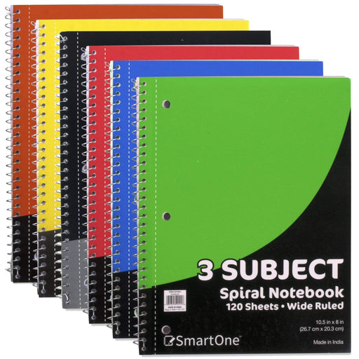Wholesale 3 Subject Notebook - Wide Ruled - 120 Sheets - 