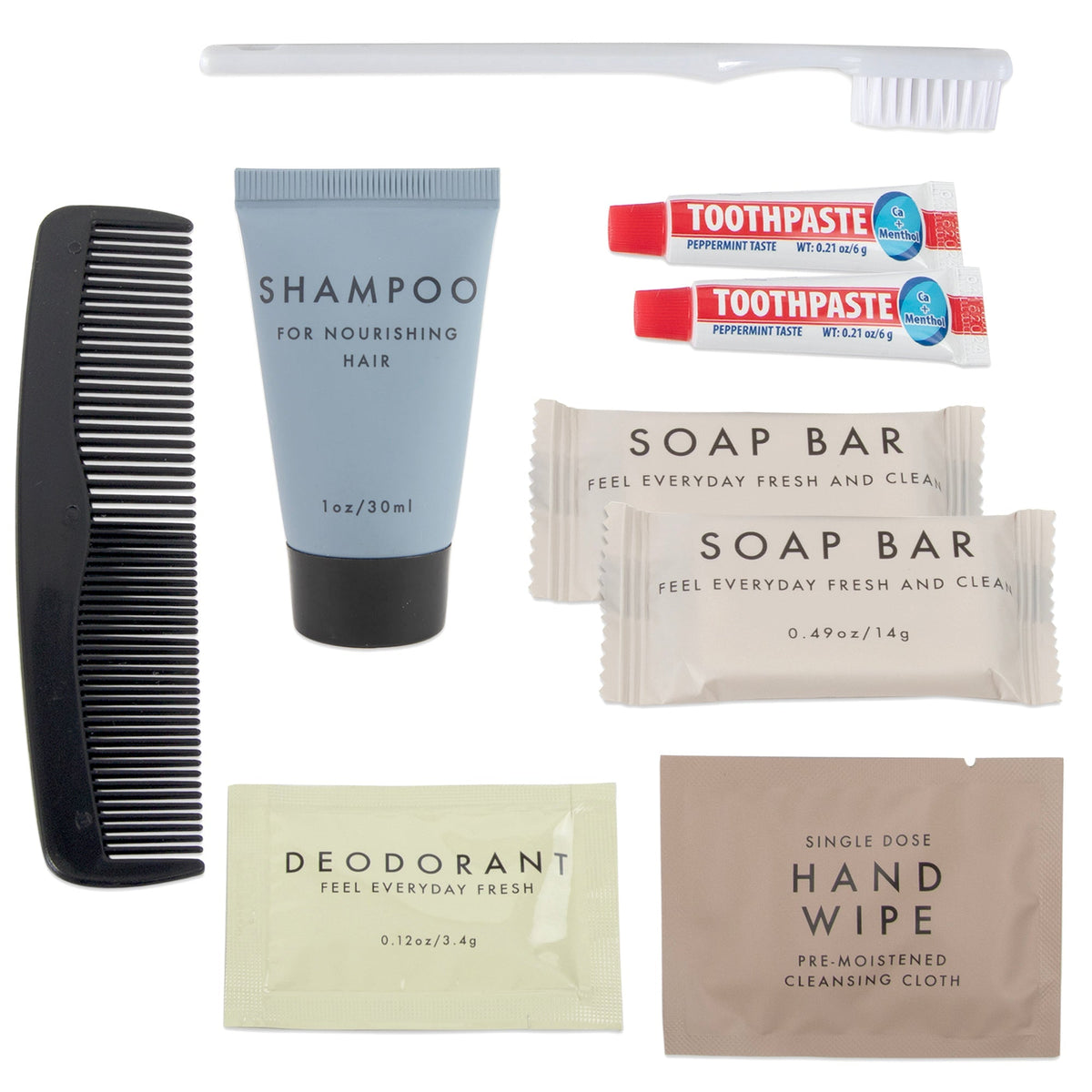 100-pack Bulk Deluxe 10-Piece Hygiene And Toiletries Kit — BagsInBulk.com