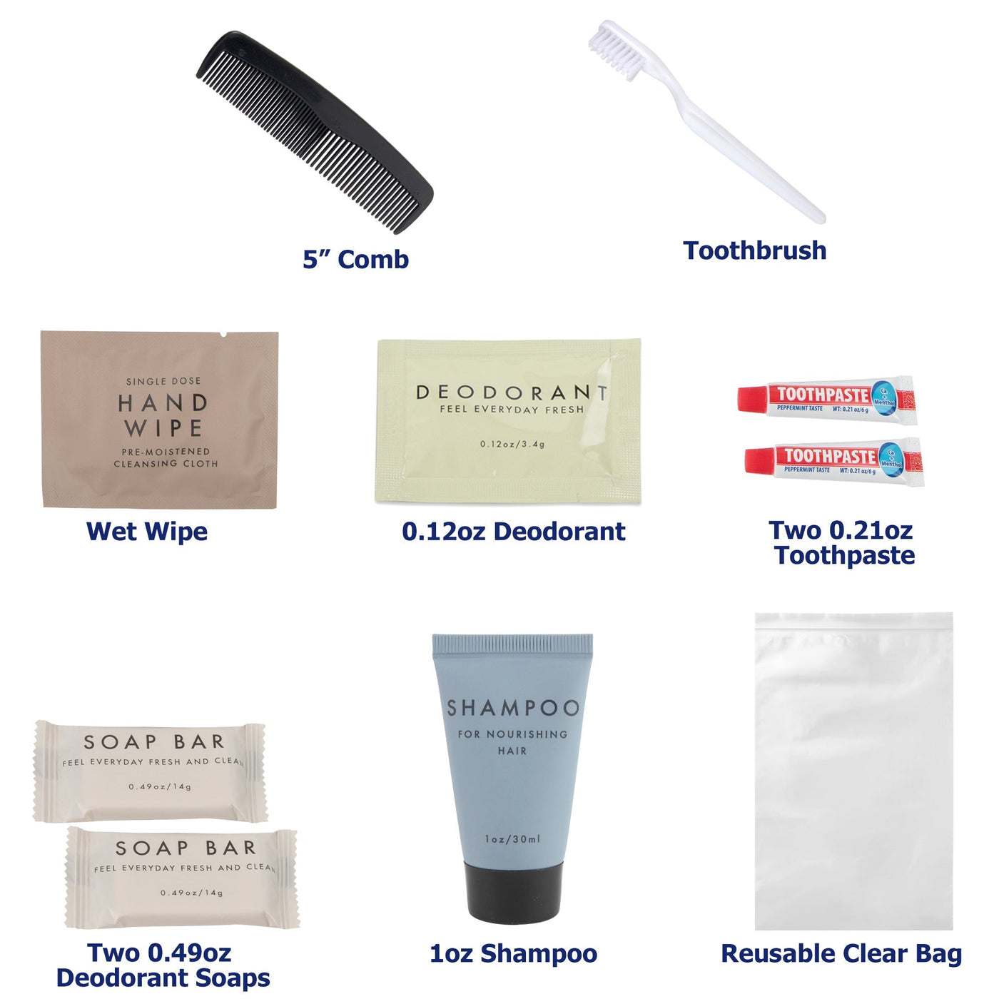 100-pack Bulk Deluxe 10-Piece Hygiene And Toiletries Kit — BagsInBulk.com