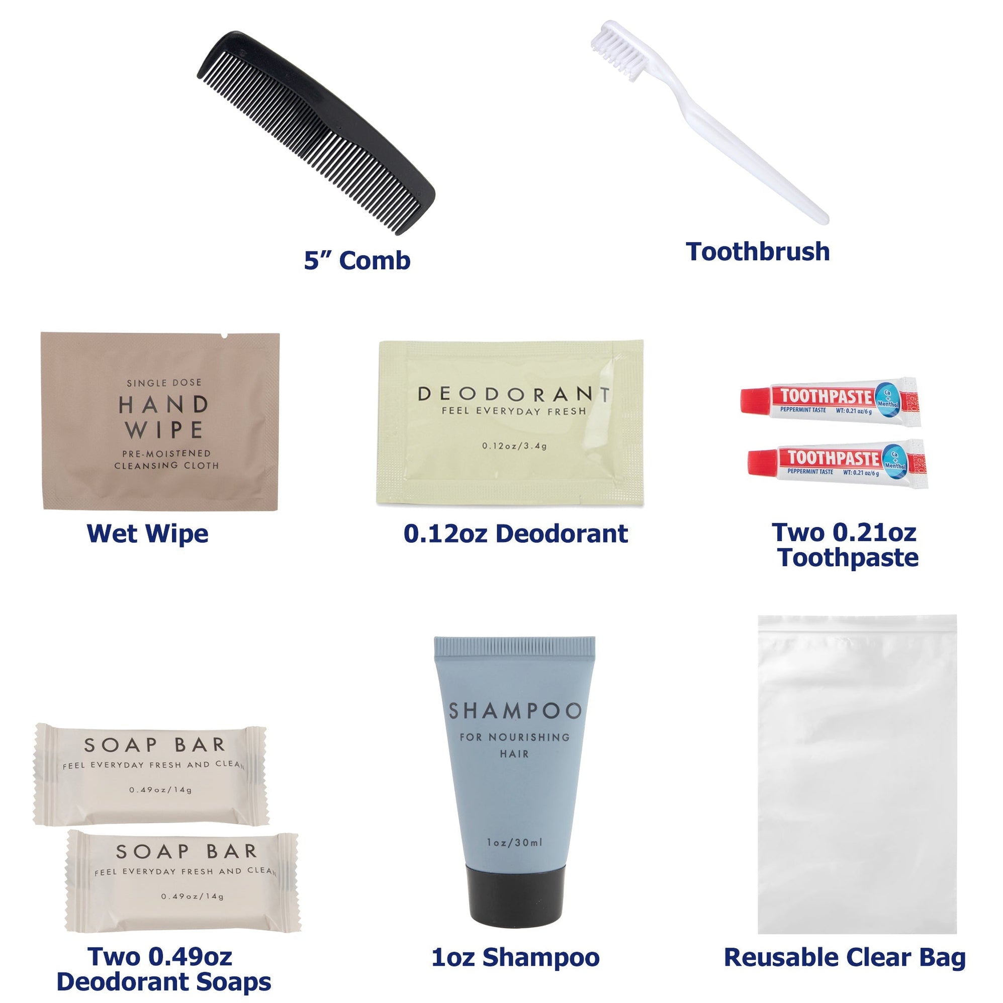 100-pack Bulk Deluxe 10-Piece Hygiene And Toiletries Kit — BagsInBulk.com