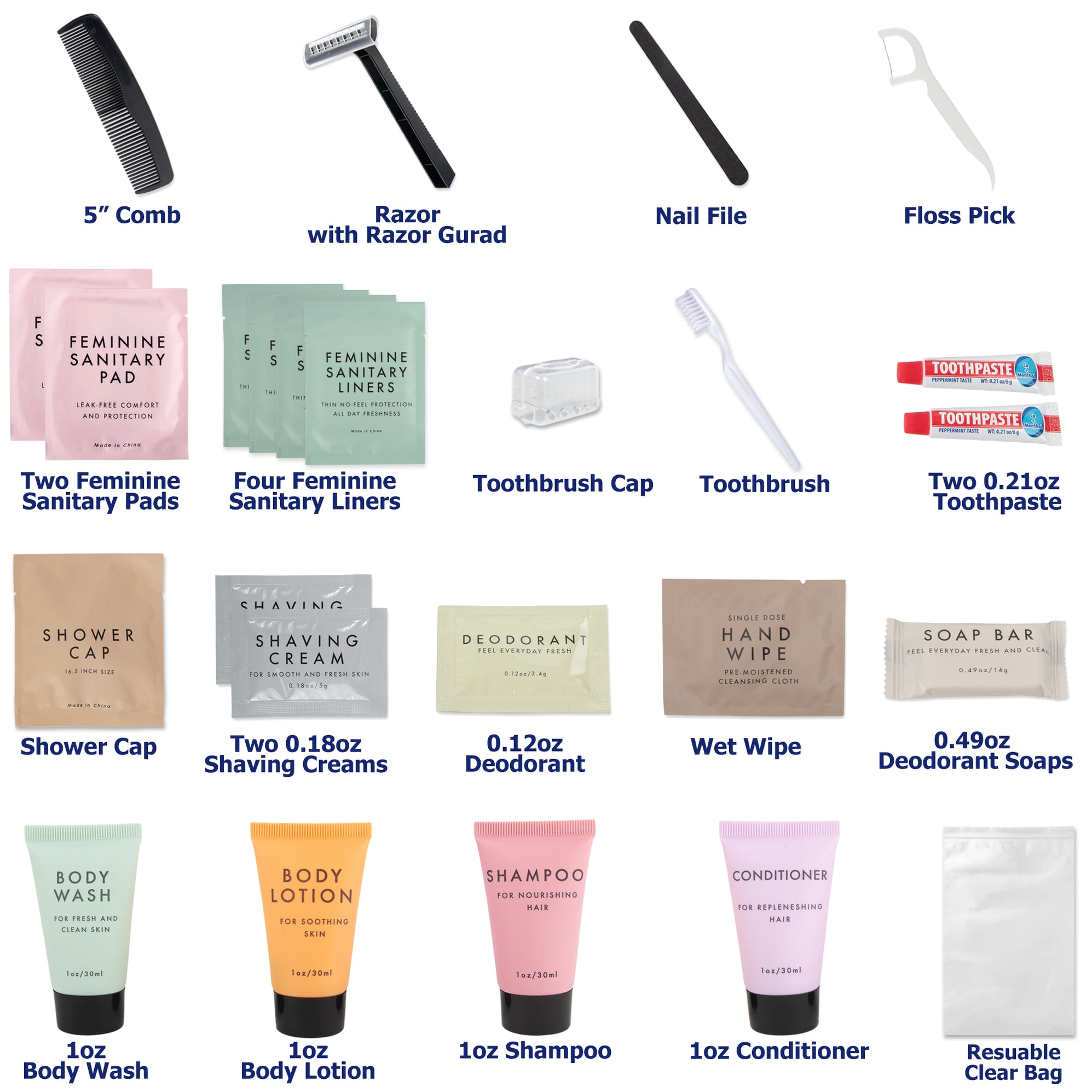 24-pack Bulk Premium Essentials 25-pc Feminine Hygiene Kit — BagsInBulk.com