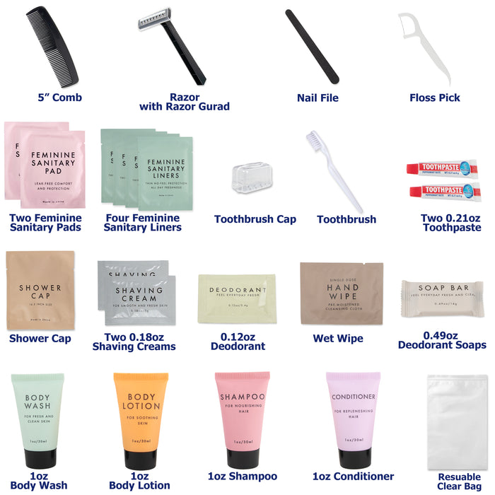 Premium Essentials 25-Piece Feminine Hygiene Kit - BagsInBulk.com