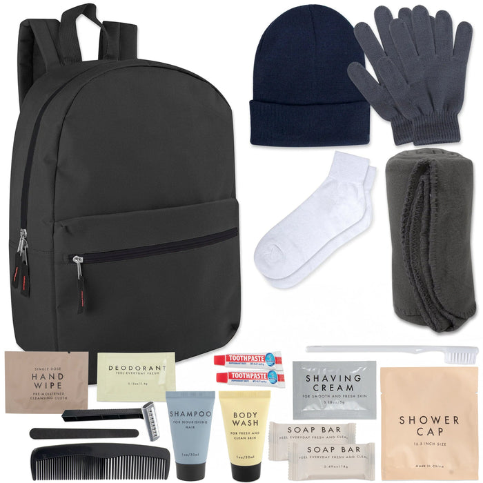 20-piece Warm Essential Homeless Hygiene Kit with Backpack, Socks, Blanket, Gloves