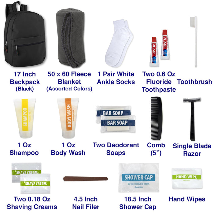 Wholesale Essential Hygiene Kit 15-Piece with Backpack - BagsInBulk.com