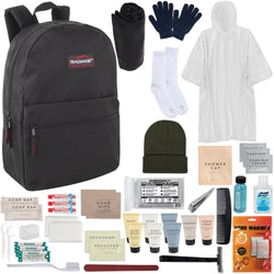 Warm Essential 45-Piece Homeless Care Hygiene Kit with Backpack, Blanket, Rain Poncho & Socks - BagsInBulk.com