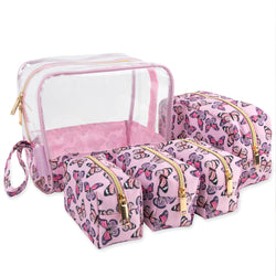 Clear Cosmetic Travel Case Carry All Set - Butterfly Print - BagsInBulk.com