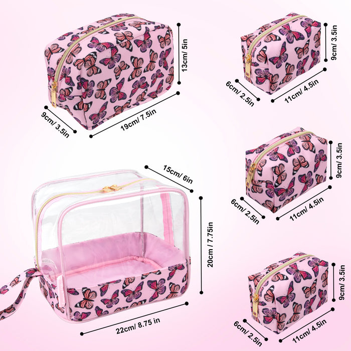Clear Cosmetic Travel Case Carry All Set - Butterfly Print - BagsInBulk.com