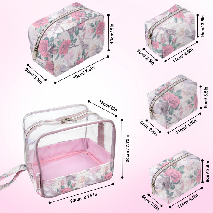 Clear Cosmetic Travel Case Carry All Set - Floral Print - BagsInBulk.com